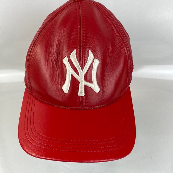 Other - Old Yankee Baseball Cap. Leather Red with Yankee logo. Good condition.Adjustable